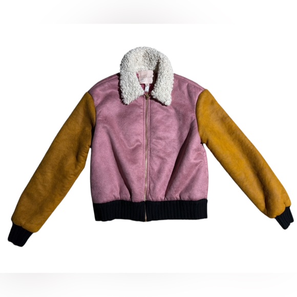ANTHROPOLOGIE HUTCH FAUX SUEDE COLORBLOCK BOMBER Jacket SIZE SMALL - Picture 3 of 7